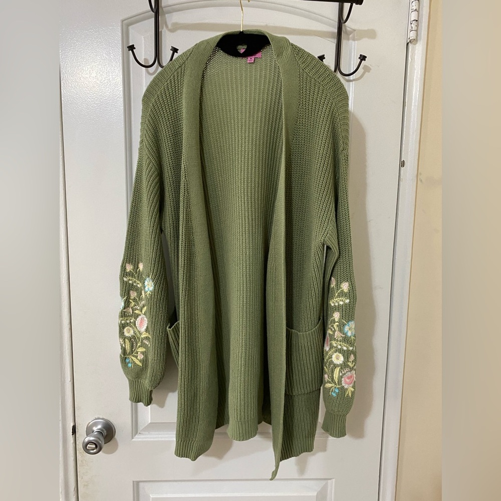 Cozy Cardigan - Sage Green with Floral Embroidery